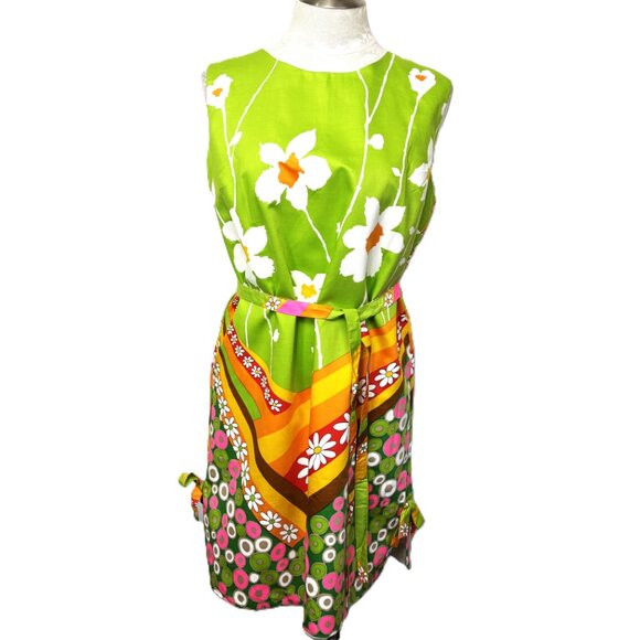 Screen Printed 60's Mod Groovy Flower Power Shift Dress Tunic MCM MOD VTG - Picture 2 of 13